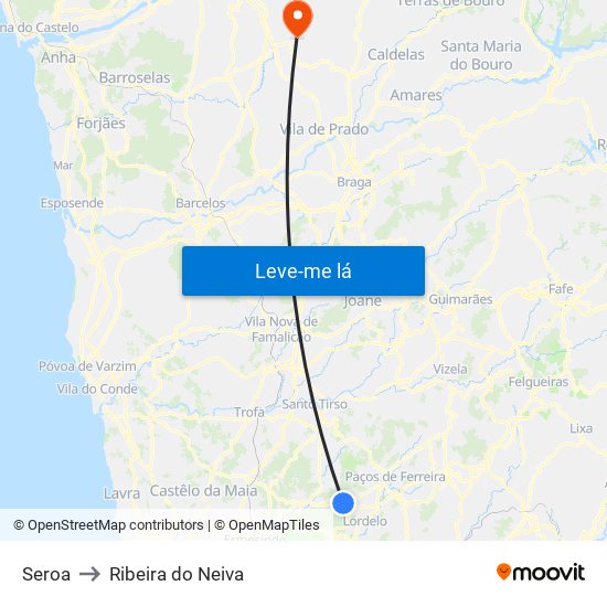 Seroa to Ribeira do Neiva map