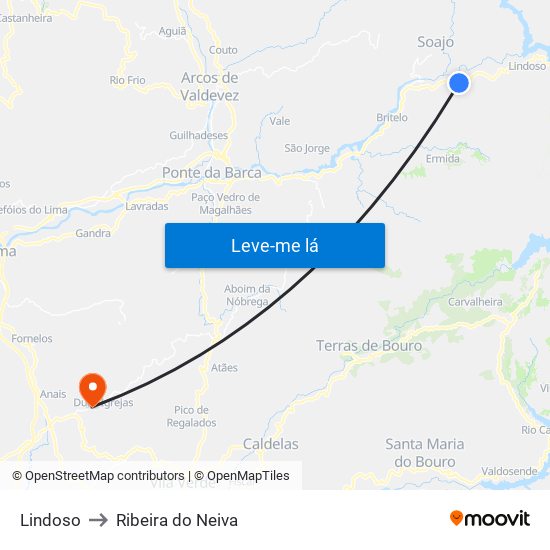 Lindoso to Ribeira do Neiva map