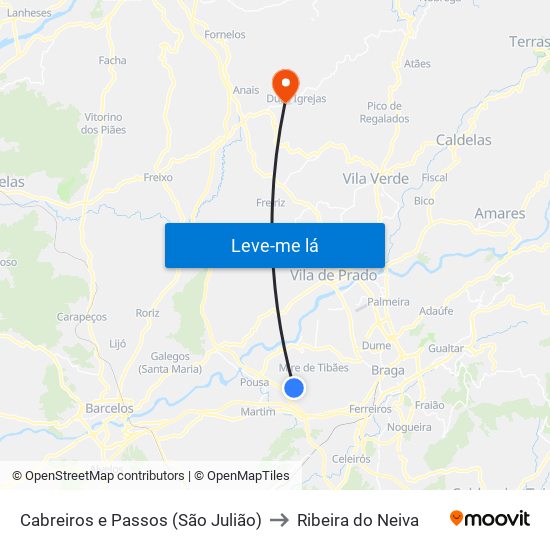 Cabreiros e Passos (São Julião) to Ribeira do Neiva map