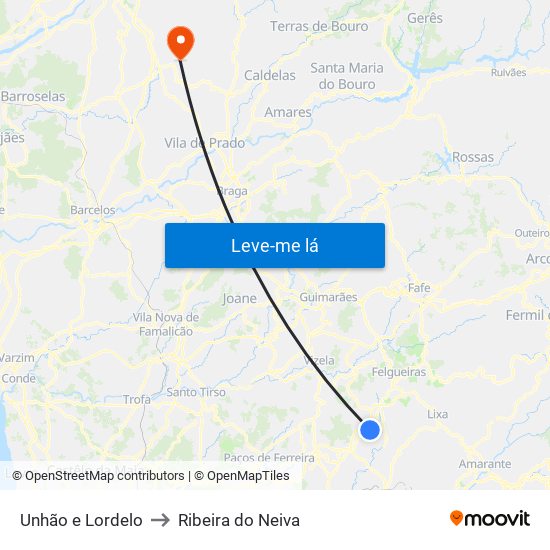 Unhão e Lordelo to Ribeira do Neiva map