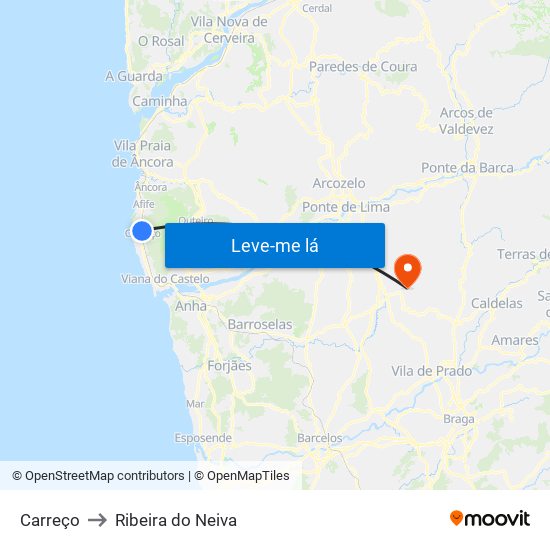 Carreço to Ribeira do Neiva map