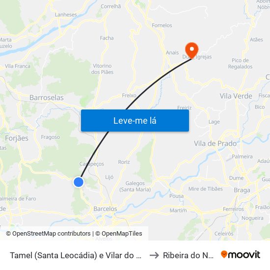 Tamel (Santa Leocádia) e Vilar do Monte to Ribeira do Neiva map