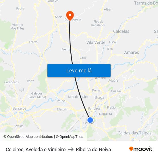 Celeirós, Aveleda e Vimieiro to Ribeira do Neiva map