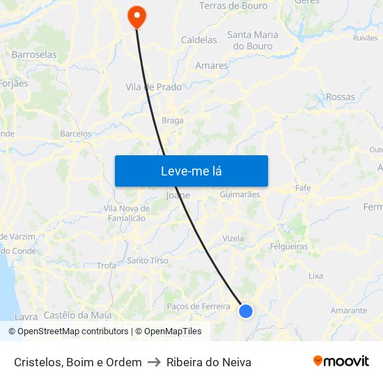 Cristelos, Boim e Ordem to Ribeira do Neiva map