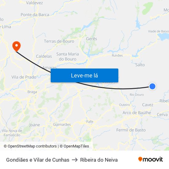 Gondiães e Vilar de Cunhas to Ribeira do Neiva map