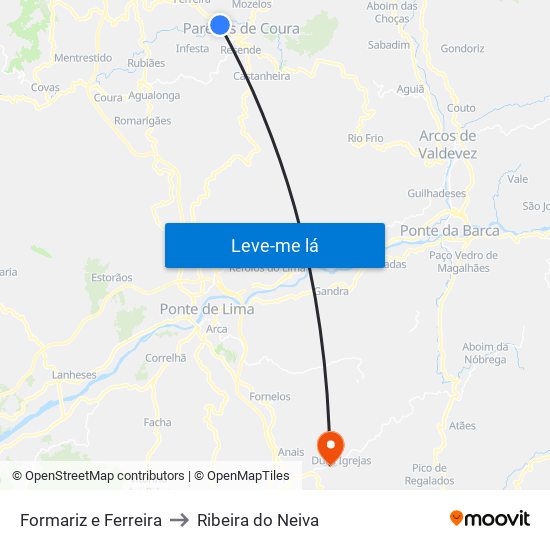 Formariz e Ferreira to Ribeira do Neiva map