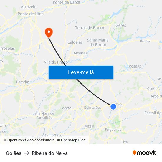 Golães to Ribeira do Neiva map