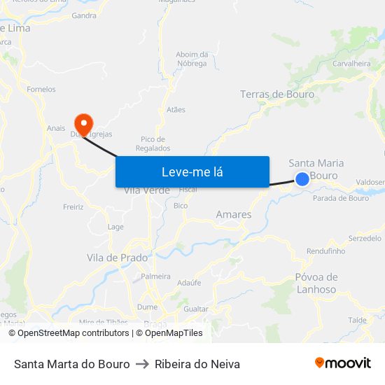 Santa Marta do Bouro to Ribeira do Neiva map