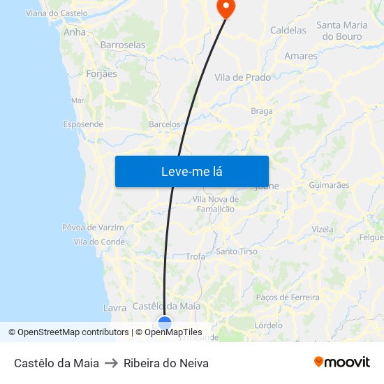 Castêlo da Maia to Ribeira do Neiva map