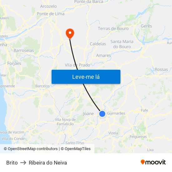 Brito to Ribeira do Neiva map