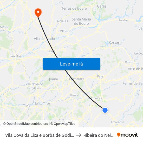 Vila Cova da Lixa e Borba de Godim to Ribeira do Neiva map
