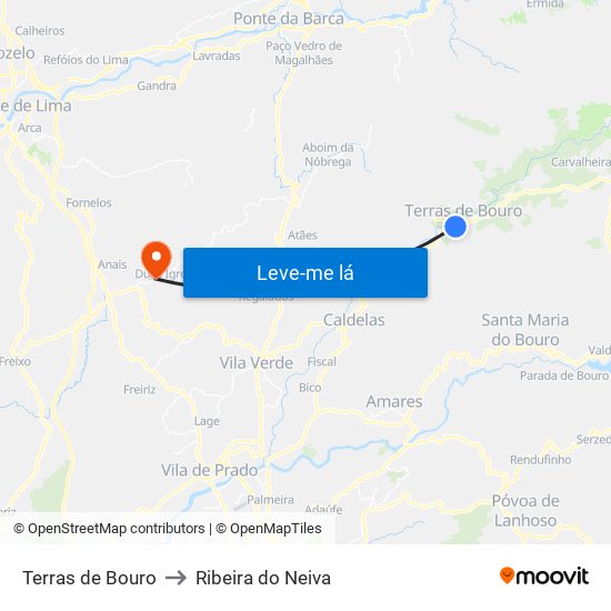 Terras de Bouro to Ribeira do Neiva map