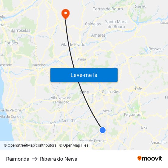 Raimonda to Ribeira do Neiva map