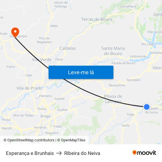 Esperança e Brunhais to Ribeira do Neiva map