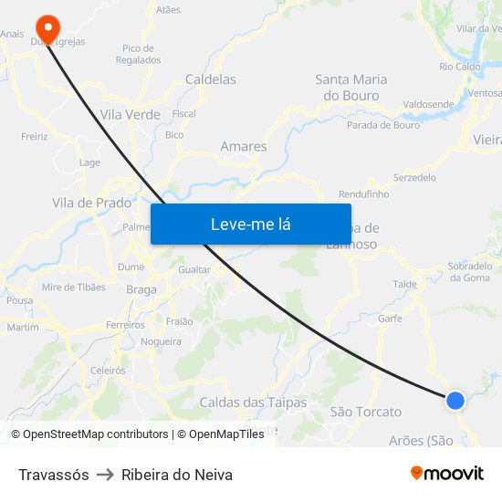 Travassós to Ribeira do Neiva map