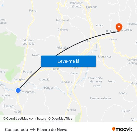 Cossourado to Ribeira do Neiva map