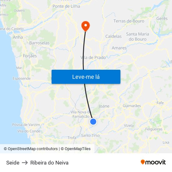 Seide to Ribeira do Neiva map