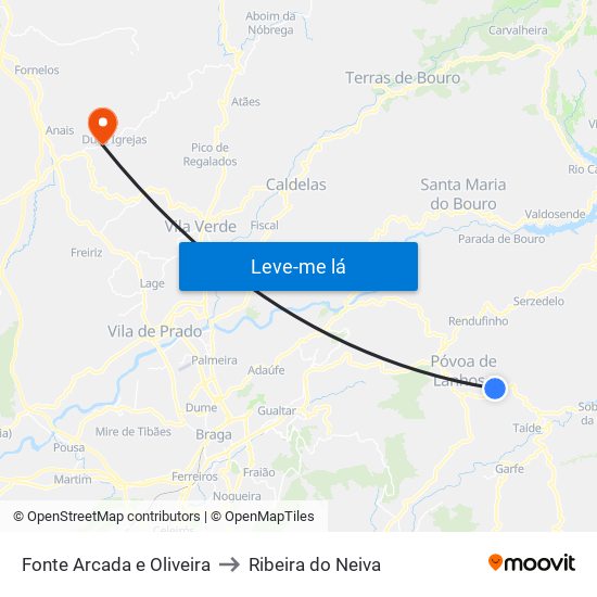 Fonte Arcada e Oliveira to Ribeira do Neiva map
