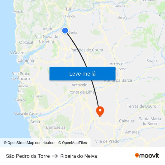 São Pedro da Torre to Ribeira do Neiva map