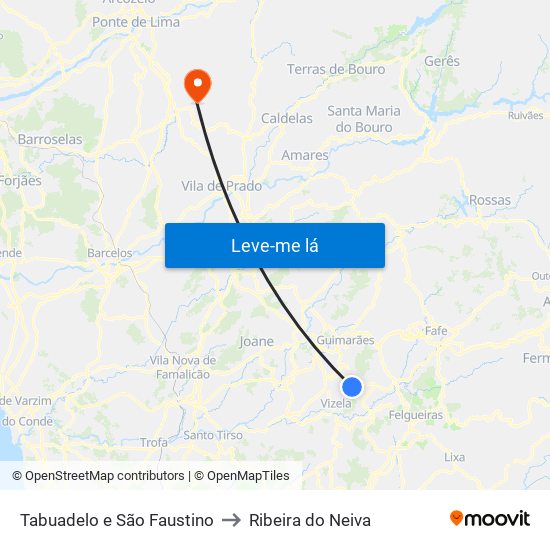 Tabuadelo e São Faustino to Ribeira do Neiva map