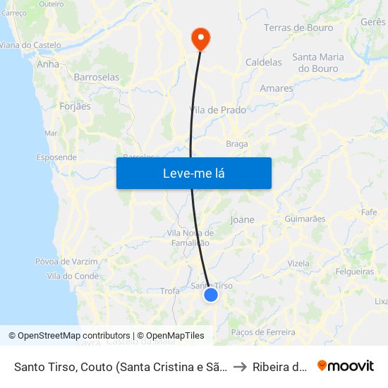 Santo Tirso, Couto (Santa Cristina e São Miguel) e Burgães to Ribeira do Neiva map