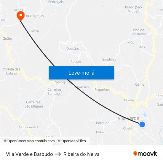 Vila Verde e Barbudo to Ribeira do Neiva map