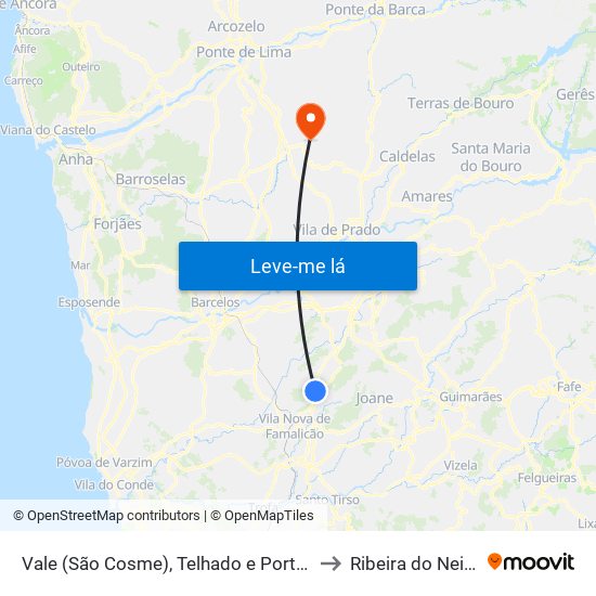Vale (São Cosme), Telhado e Portela to Ribeira do Neiva map