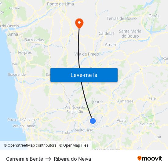 Carreira e Bente to Ribeira do Neiva map