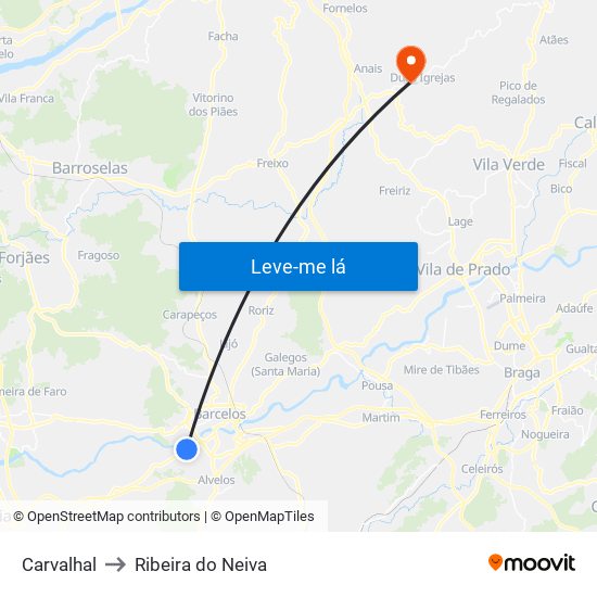 Carvalhal to Ribeira do Neiva map