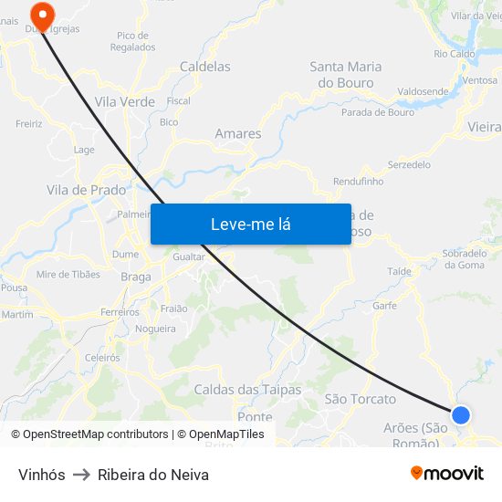 Vinhós to Ribeira do Neiva map