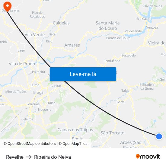 Revelhe to Ribeira do Neiva map