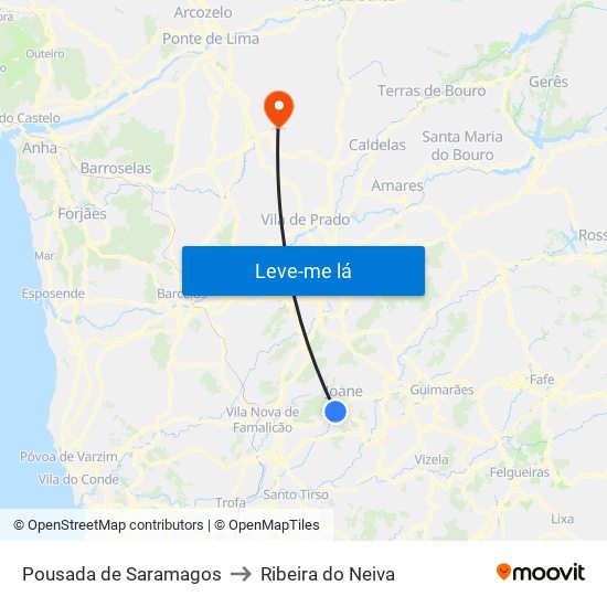 Pousada de Saramagos to Ribeira do Neiva map