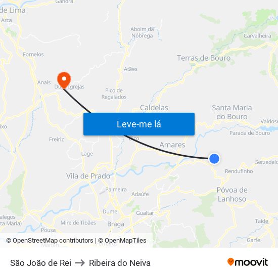 São João de Rei to Ribeira do Neiva map