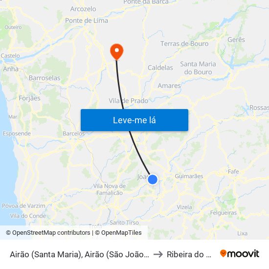 Airão (Santa Maria), Airão (São João) e Vermil to Ribeira do Neiva map