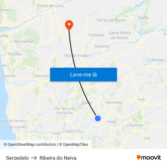 Serzedelo to Ribeira do Neiva map