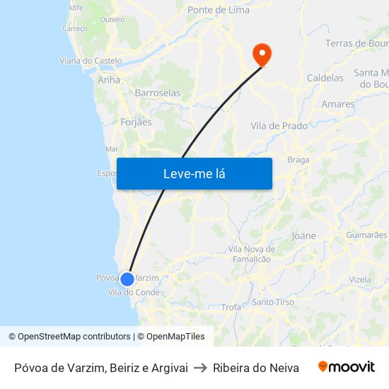 Póvoa de Varzim, Beiriz e Argivai to Ribeira do Neiva map