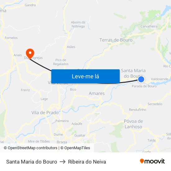 Santa Maria do Bouro to Ribeira do Neiva map