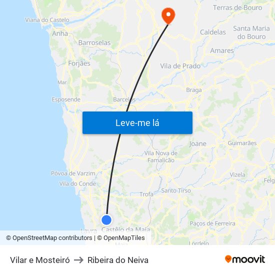Vilar e Mosteiró to Ribeira do Neiva map