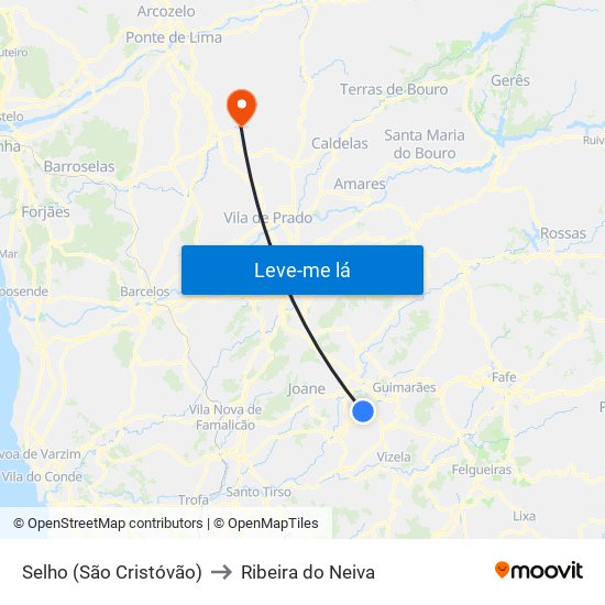 Selho (São Cristóvão) to Ribeira do Neiva map