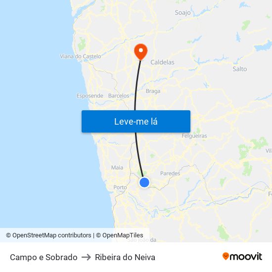 Campo e Sobrado to Ribeira do Neiva map