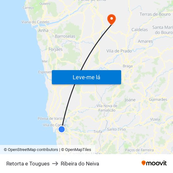 Retorta e Tougues to Ribeira do Neiva map