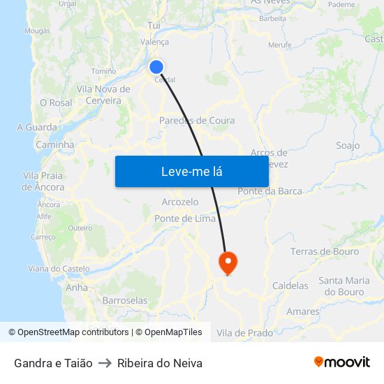 Gandra e Taião to Ribeira do Neiva map
