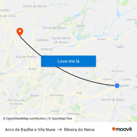 Arco de Baúlhe e Vila Nune to Ribeira do Neiva map
