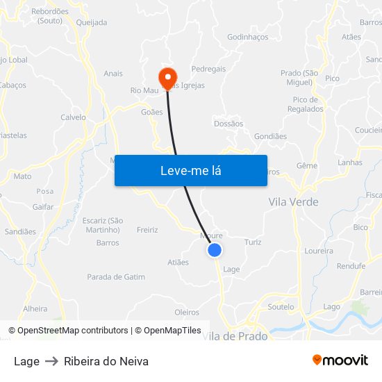 Lage to Ribeira do Neiva map