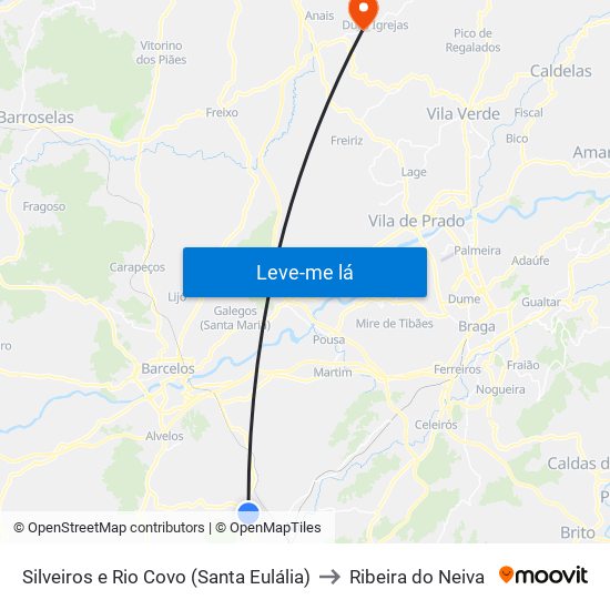 Silveiros e Rio Covo (Santa Eulália) to Ribeira do Neiva map