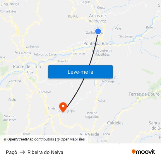 Paçô to Ribeira do Neiva map