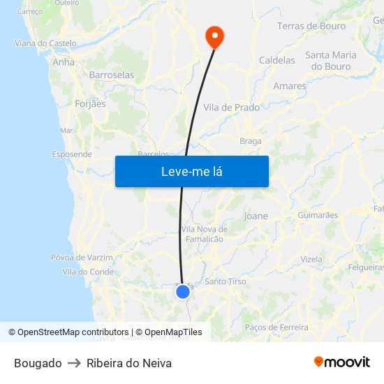 Bougado to Ribeira do Neiva map