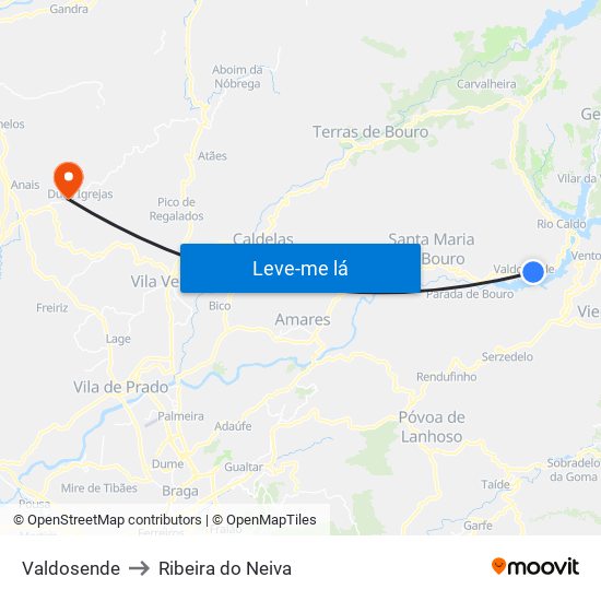 Valdosende to Ribeira do Neiva map