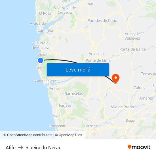 Afife to Ribeira do Neiva map