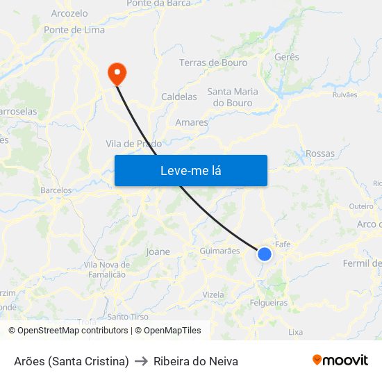 Arões (Santa Cristina) to Ribeira do Neiva map